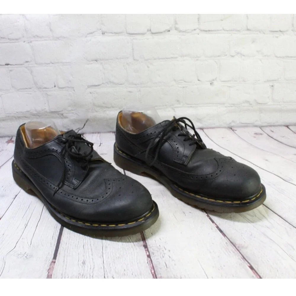 Dr Martens Brogue Black Leather Wingtips Lace up Oxford Shoes Size M 14 L 15 - Picture 3 of 9